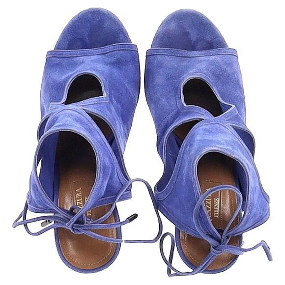 Aquazzura Sexy Thing Cutout Sandal Heels in Blue Suede